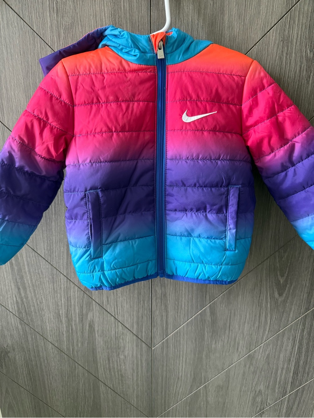 Nike Kids Rainbow Gradient Puffer Jacket - Pink Purple Blue Teal